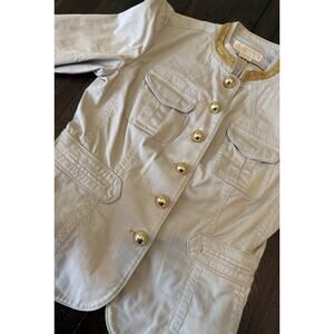 Michael Kors Size 6 Women’s Military Jacket Gold Beaded Collar Beige Fitted